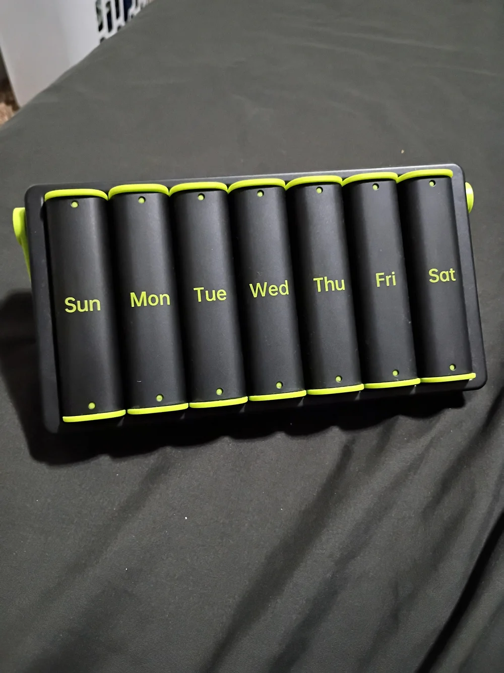7 Day Pill Organizer Day And Night - Black with Lime Accent